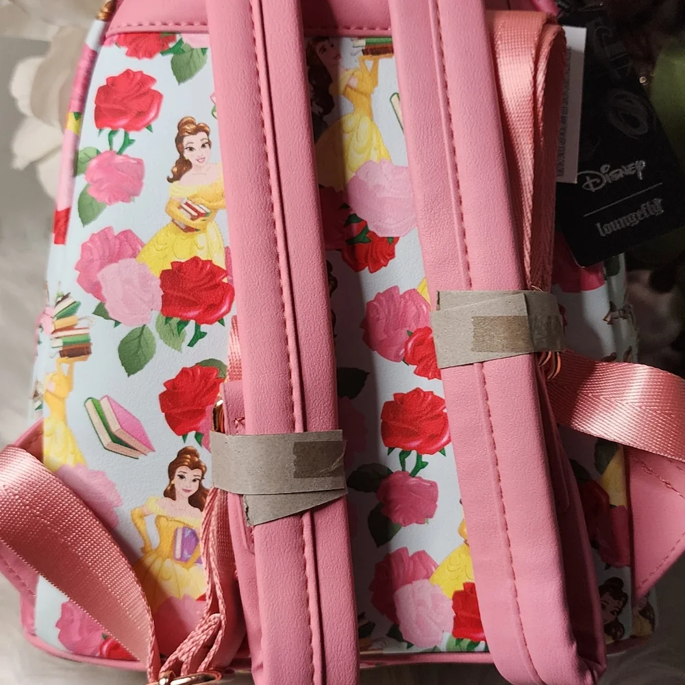 Loungefly Disney Beauty and the Beast Allover Print Womens Double Strap Shoulder - Picture 4 of 6